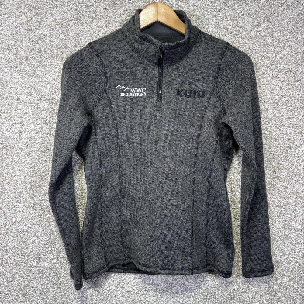 KUIU Base Camp Sweater Womens XS Gray Fleece 1/4 Zip Mock Neck Pullover Logo